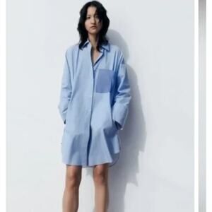 ZARA MULTIWAY PATCHWORK SHIRT DRESS BLUE/WHITE SIZE SMALL MINI STRIPE CLASSIC